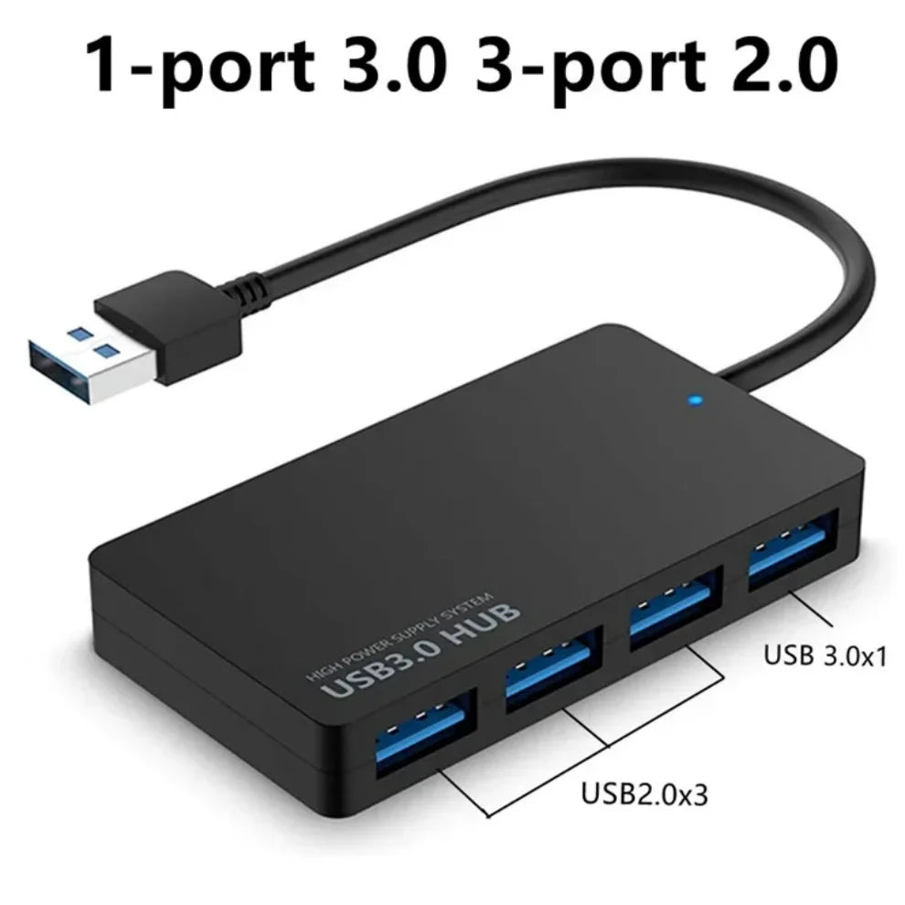 4 Port HUB USB 3.0/2.0 HUB Multi USB Splitter 4 Port Multi USB HUB Adapter Expander Splitter for Notebook Laptop PC Plug & Play