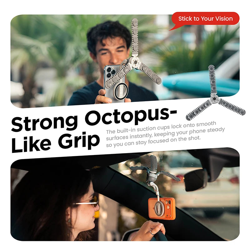 JOBY PZ01 PodZillaᵀᴹ Magnetic Octopus Suction Tripod with 360° Adjustable Flexible Tripod for Iphone 17 16 15 Android Car Vlog