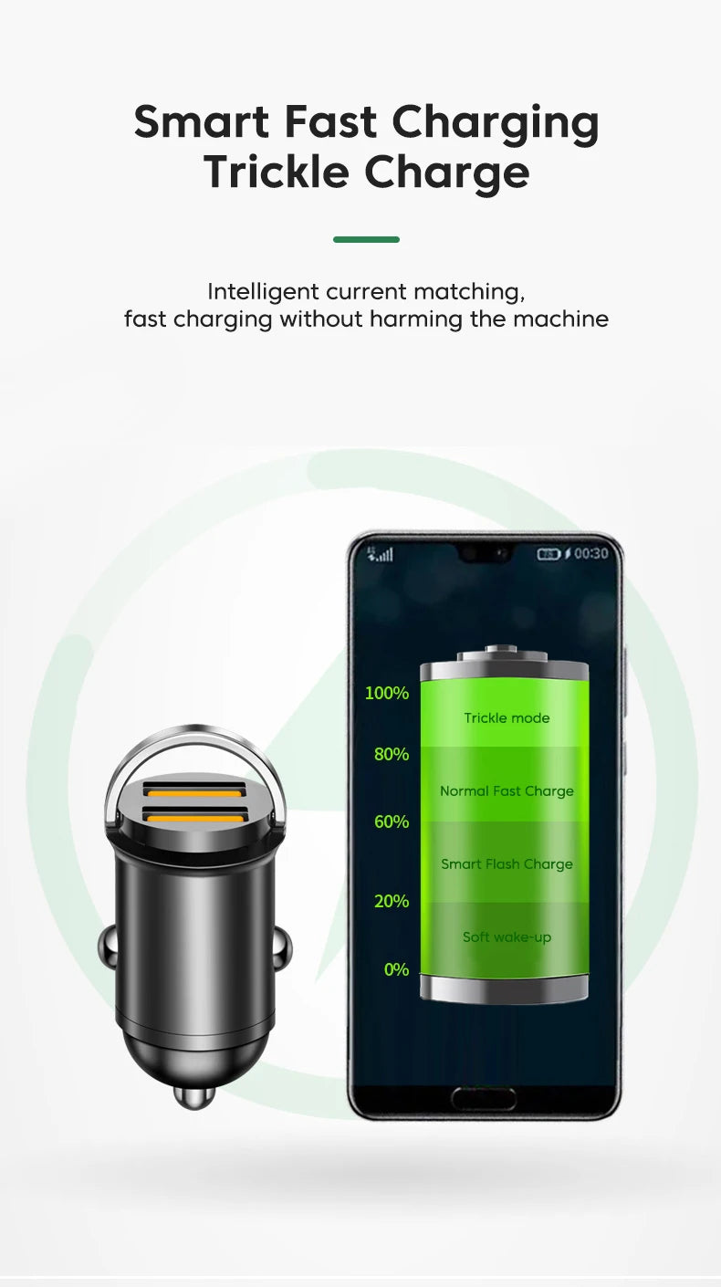 200W Dual USB Car Charger Pull Ring Fast Charging Car Phone Charger Adapter For Xiaomi Samsung Mini Car Charger