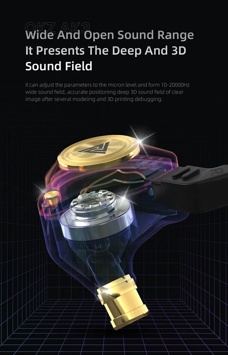 QKZ AK3 FiLe Wired Earphone with Microphone HiFi Music Monitor Bass Headphones Noise Cancelling Headset For Sport Gaming Earbuds