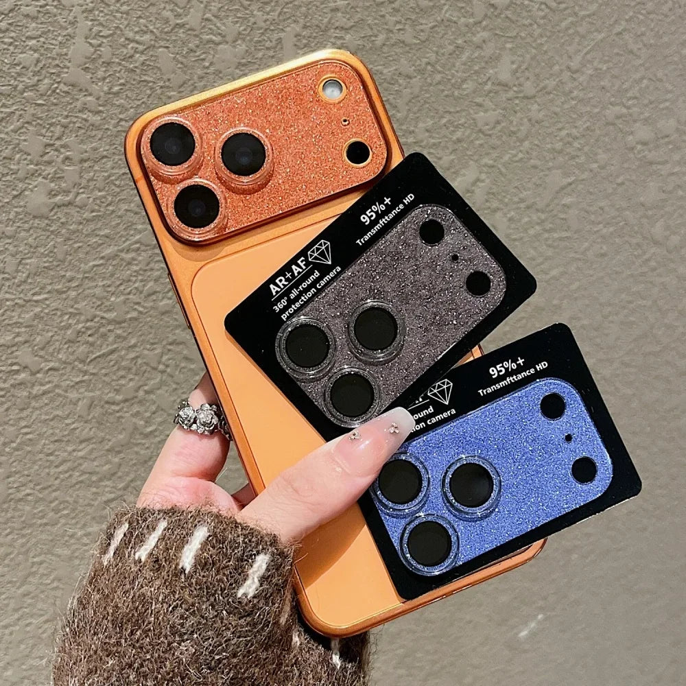 Glitter Bling Full Camera Shield Protector For iPhone 14 15 16 17 Pro Max Lens Guard Tempered Glass Film Ring Back Cover