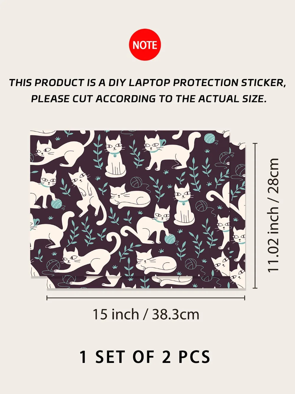 DIY 15inch Laptop Stickers Skins Cute Cat A+C Side Notebook Computer Cover Skin for Macbook /HP / Dell / Lenovo / Acer / ASUS