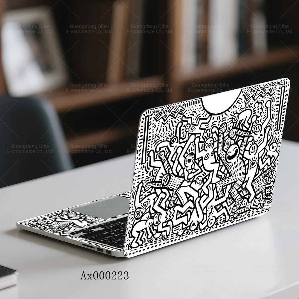 2Pcs Black White Doodle Laptop Skin, Waterproof Vinyl Graffiti Laptop Decal Art Stickers for MacBook HP Dell Universal Laptop