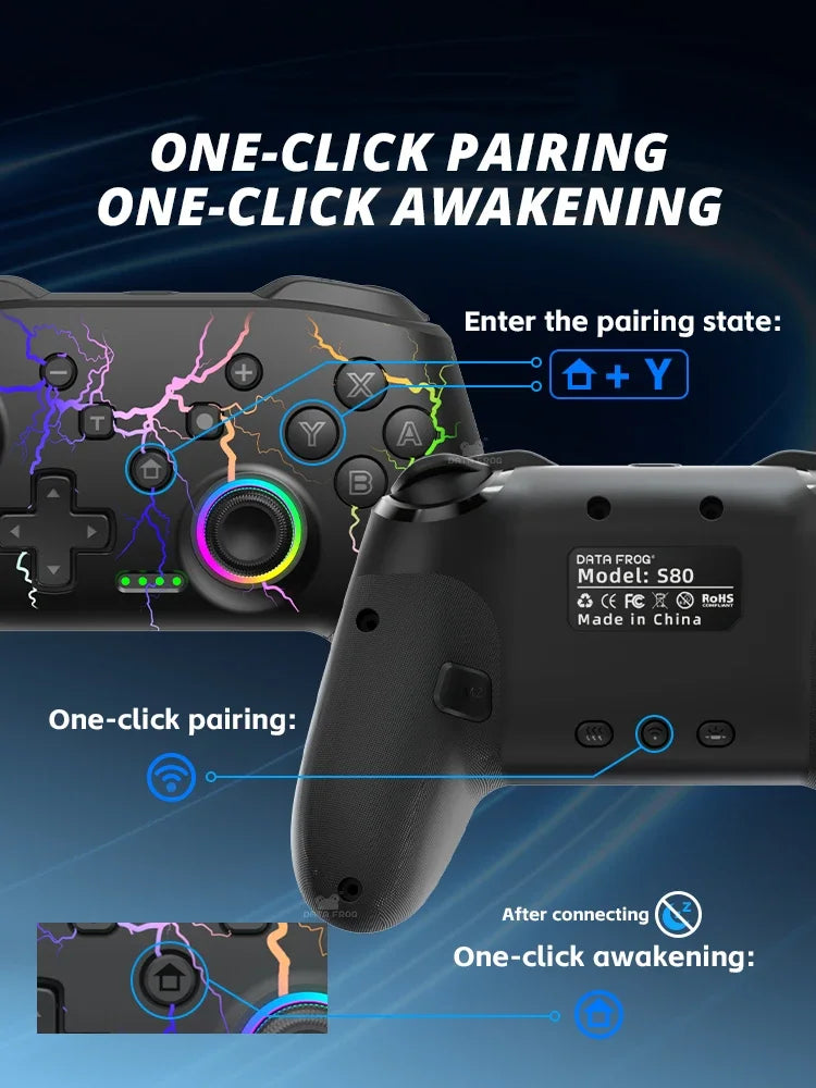 DATA FROG Wireless Controller For Switch OLED Console Pro Gamepad with Rechargeable Battery Programmable Turbo RGB Light