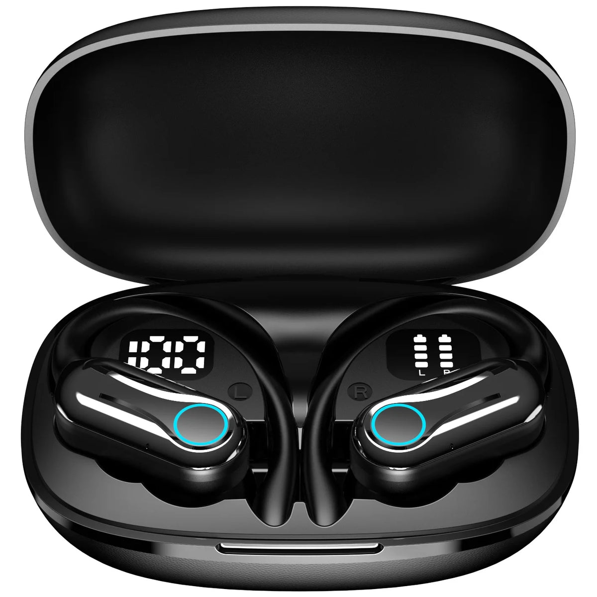 TWS Bluetooth Earphones With Microphones Sport Ear Hook LED Display Wireless Headphones HiFi Stereo Earbuds Waterproof Headsets