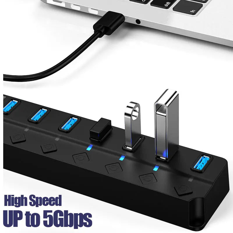 USB HUB 3.0 USB 2.0 Hub Multi USB Splitter Hub Use Power Adapter 4/7 Port Multiple Expander USB 3.0 Hub with Switch 30CM Cable