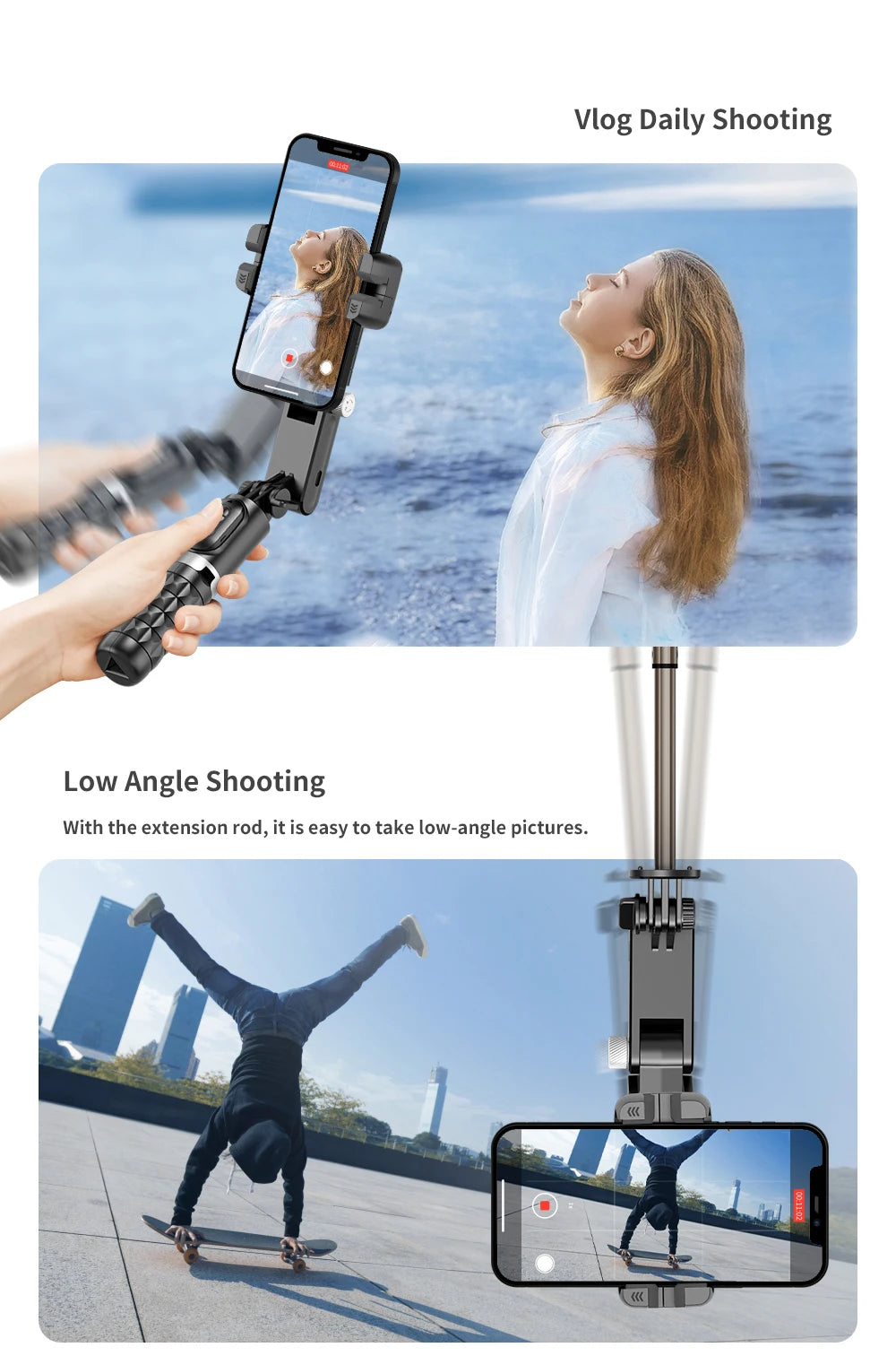 Selfie Stick Phone Gimbal Stabilizer For iPhone Android Action Camera Tripod Cellphone Mobile Cell Smartphone Handle Grip Video
