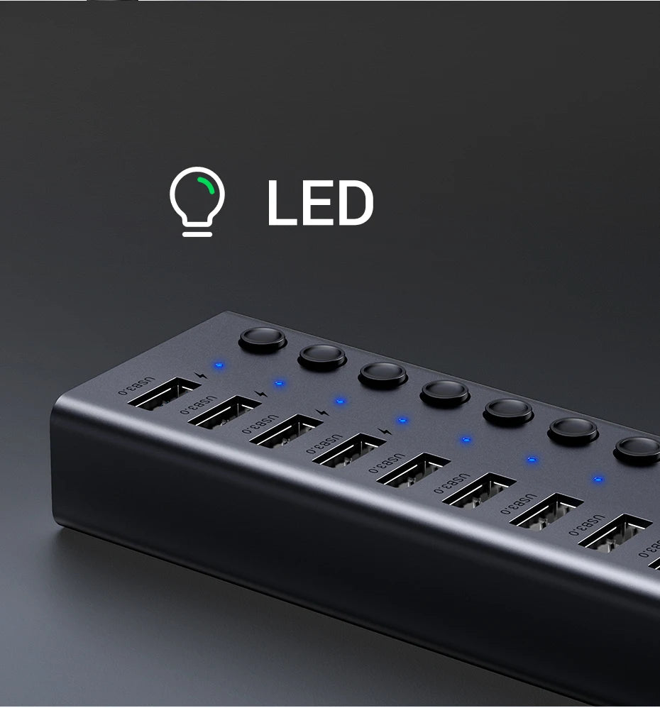 UGREEN USB C Hub 7-Port USB3.0 Splitter with Individual OFF/ON Switch LED Indicator for Desktop PC Laptop USB Ports Extender