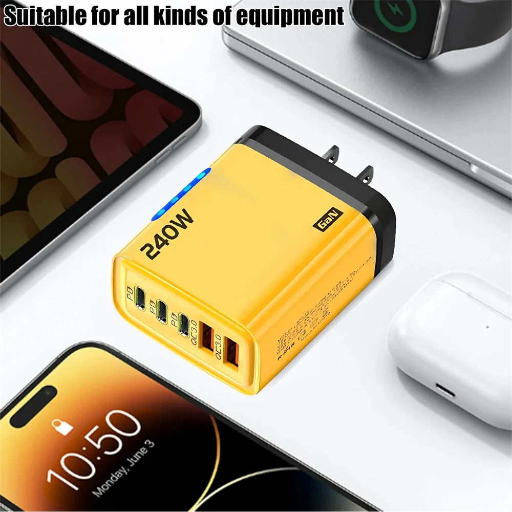 240W USB C Phone Charger Fast Charging Wall Adapters 100W 6A 3 In 1 USB-A to 3 ×Type-C Data Cables For iPhone 15 Samsung Xiaomi