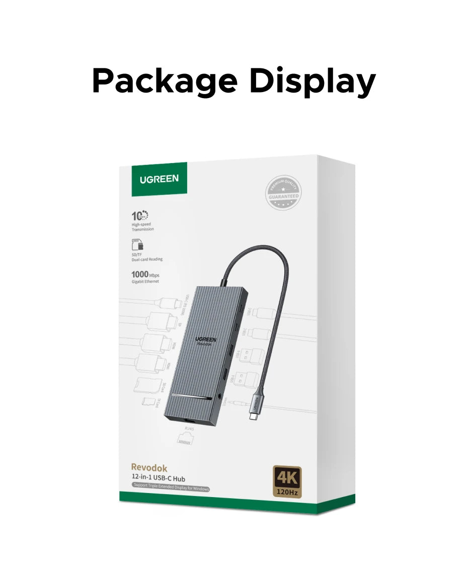 UGREEN USB HUB 4K120Hz DP Type-C to 4K60Hz 2xHDMI SD/TF RJ45 3.5mm USB3.2 Gen2 10Gbps Data for Laptop Dell HP Lenovo Accessories