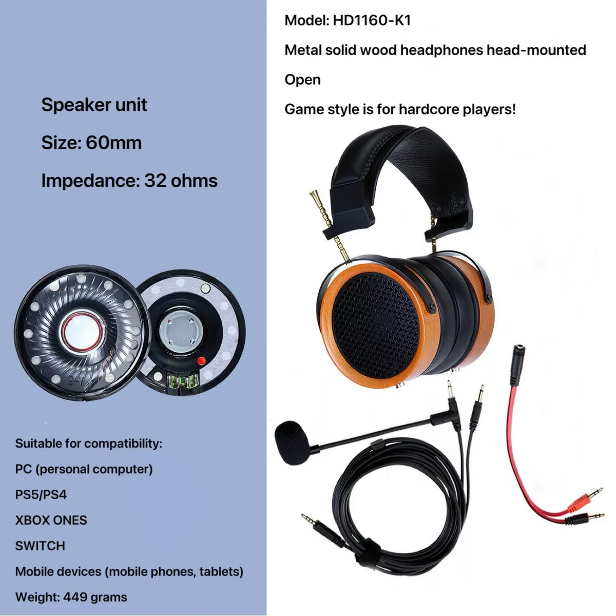 Closed-back Music Analysis Over-ear Headphones with 50mm Bio-diaphragm Monitoring Headsets