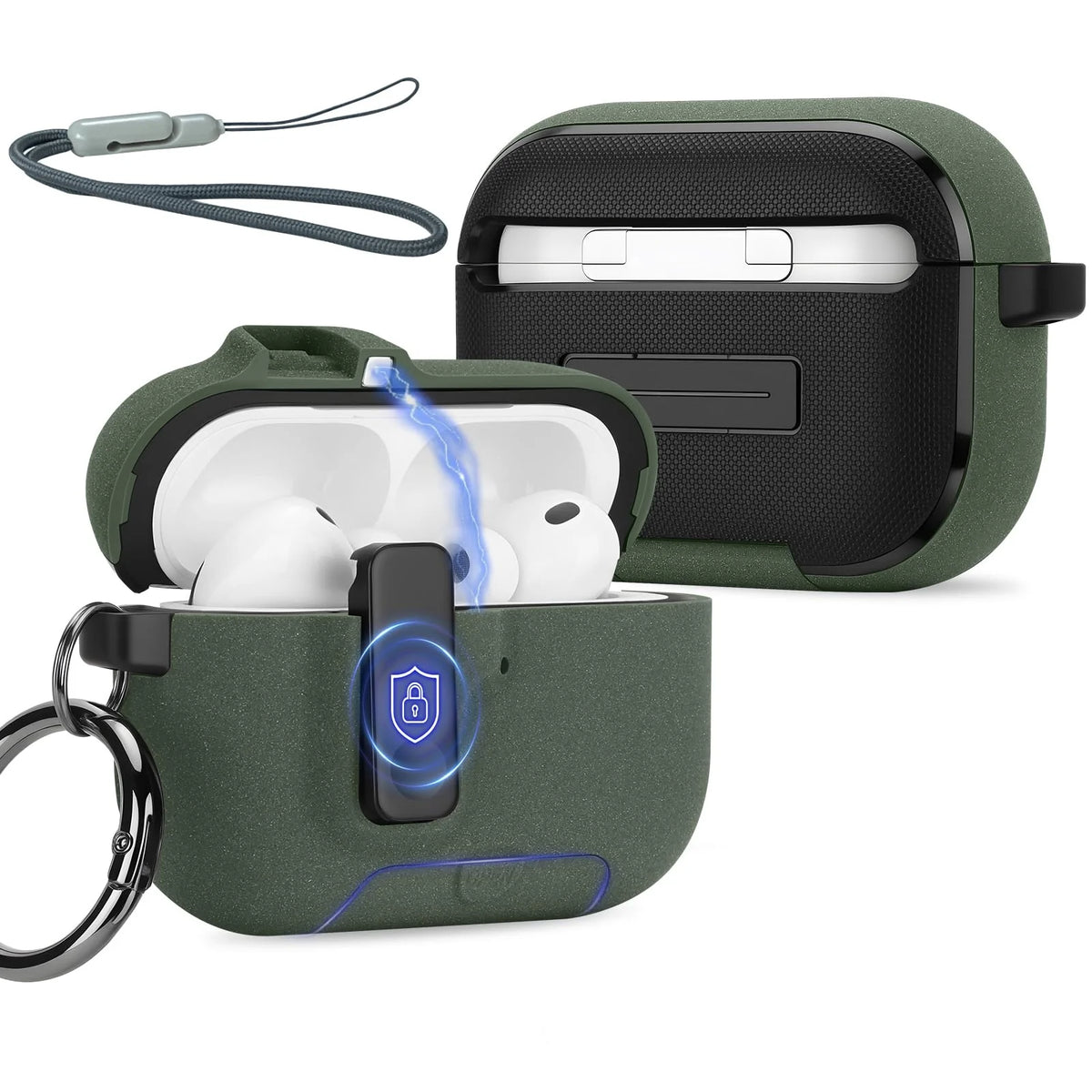 Magnetic Lock Case For Airpods Pro 3 with Kickstand Keychain & Lanyard Shockproof Drop-Proof Cover Men Women For Airpods Pro 3