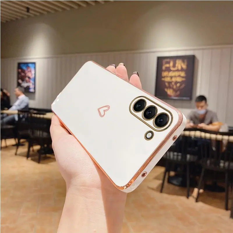 S 24 Love Heart Plating Phone Phone Case On For Samsung Galaxy S24 Plus S24 Ultra S24+ S24Plus S24Ultra 5G Luxury Back Cover