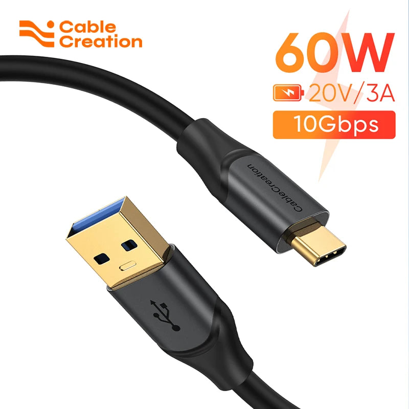 CableCreation 60W USB A to Type C Cable USB3.2 Gen2 10Gbps Data Cable 3A Fast Charging for External SSD Galaxy S24 iPhone 16