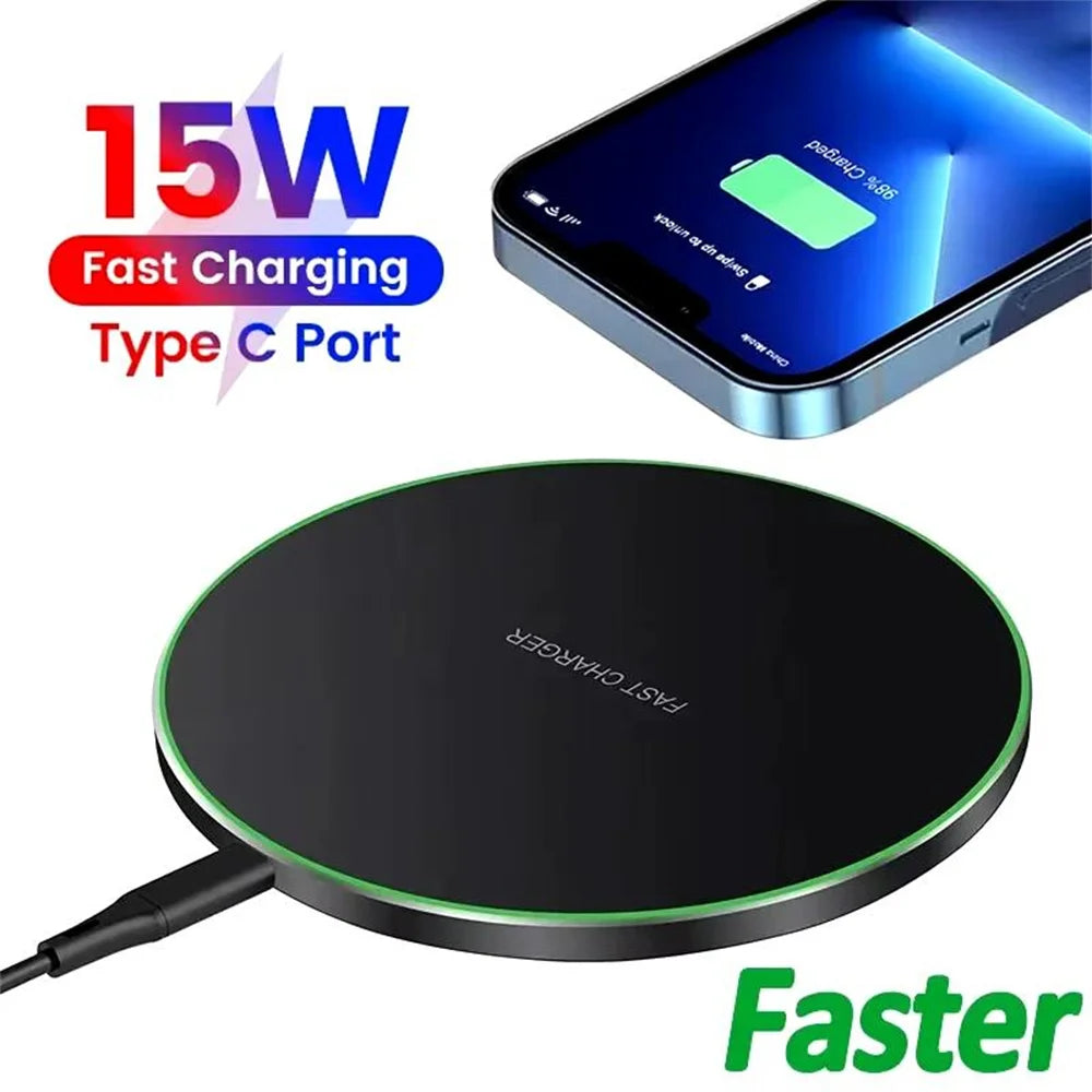 15W Wireless Charger Pad Stand For iPhone 15 14 13 Pro Max Samsung S24 Xiaomi Phone Charger Induction Fast Charging Dock Station