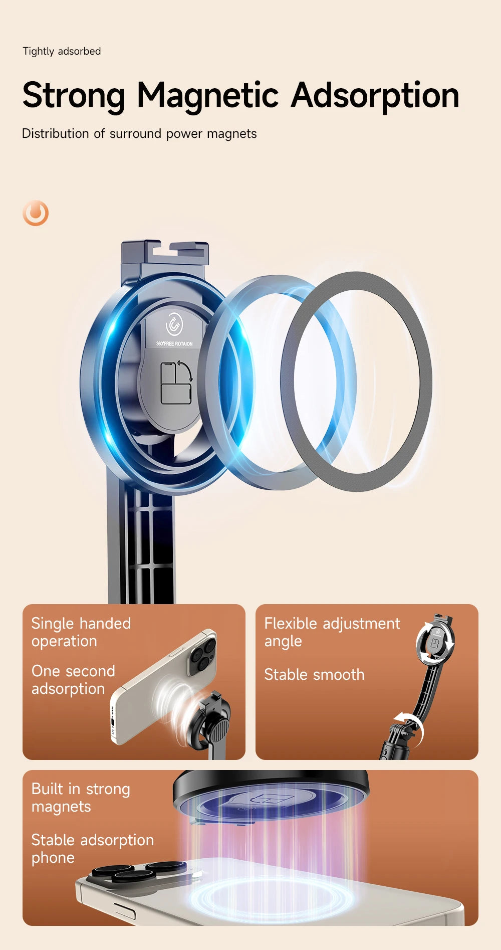 Wireless Selfie Stick Tripod Stand with Magnetic Bluetooth Remote Extendable Tripod for Apple iPhone Live Streaming Video Record