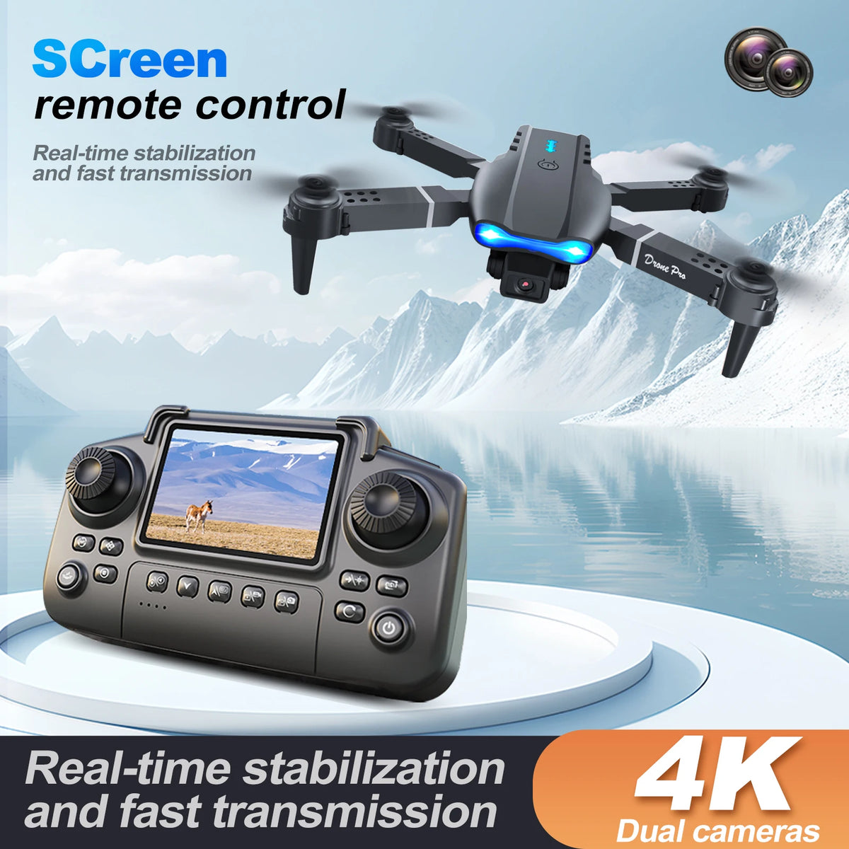 ZNLYRION RC Drone 4K Dual Camera E99 PRO Optical Flow Obstacle Avoidance Foldable FPV Quadcopter Toy for Beginners