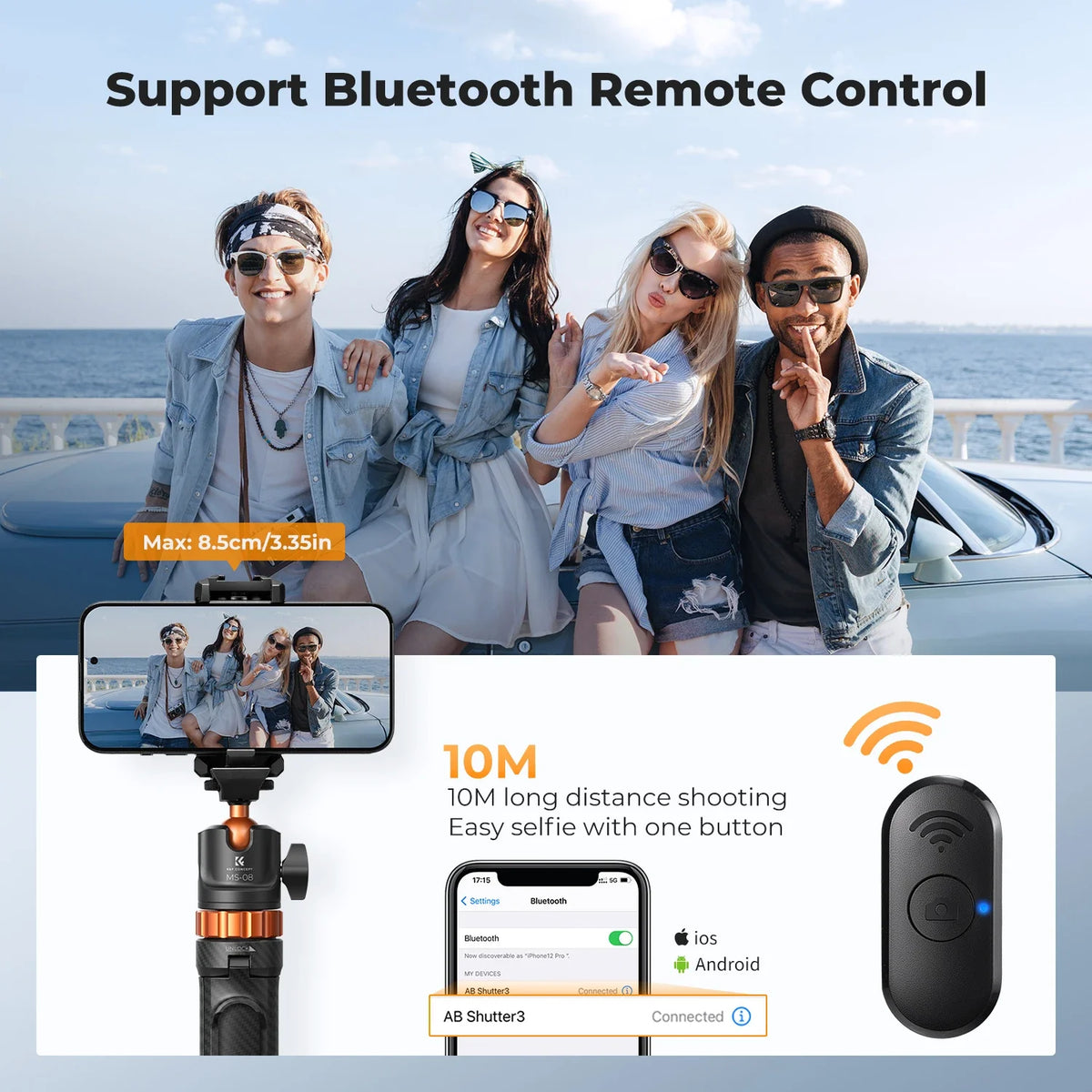 K&F CONCEPT Phone Selfie Stick Tripod 2-in-1 Extendable Cell Phone Tripod Stand with Remote 360° Ball Head for DJI Osmo Pocket3