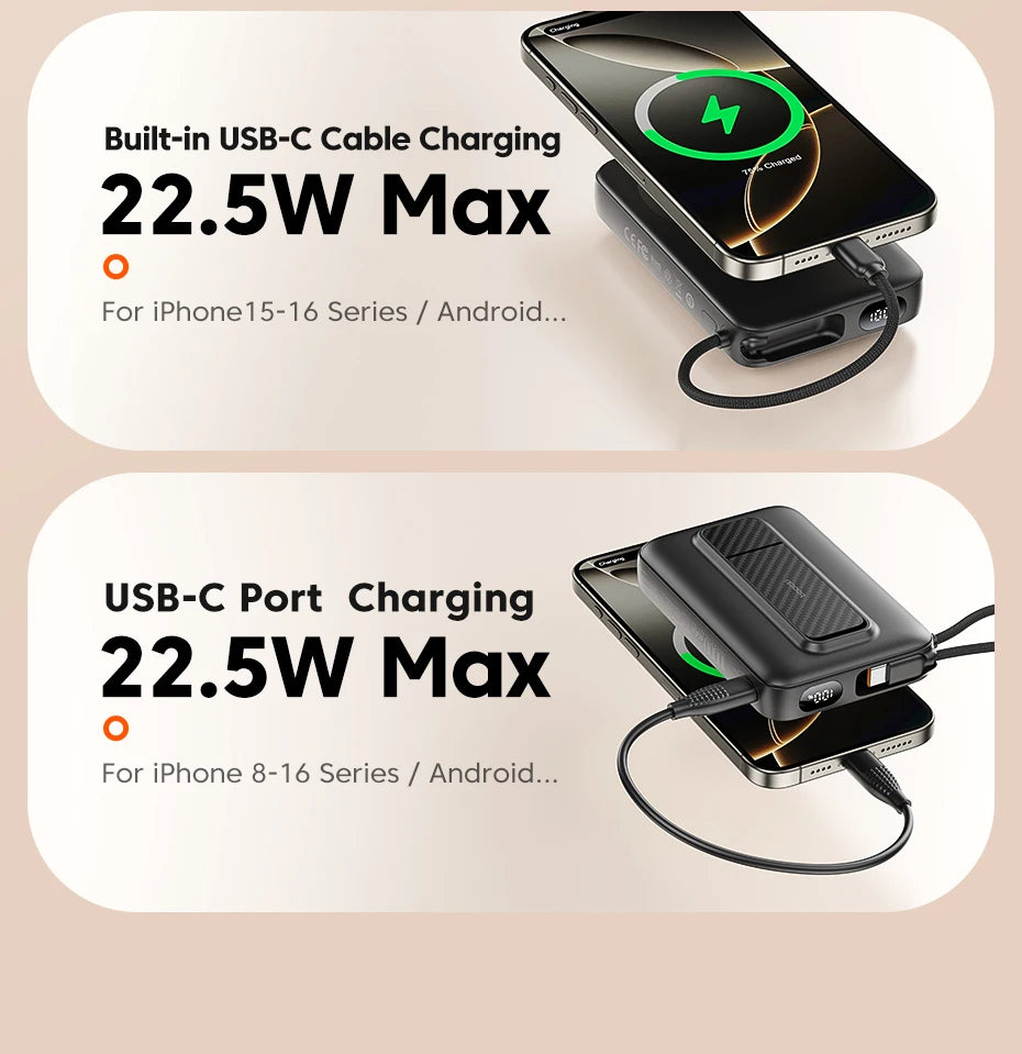 Toocki PowerBank 10000mAh Magnetic Wirelss 15W USB C PD 22.5W Fast Charge for iPhone 16 15 14 13 Portable Power Bank for Magsafe