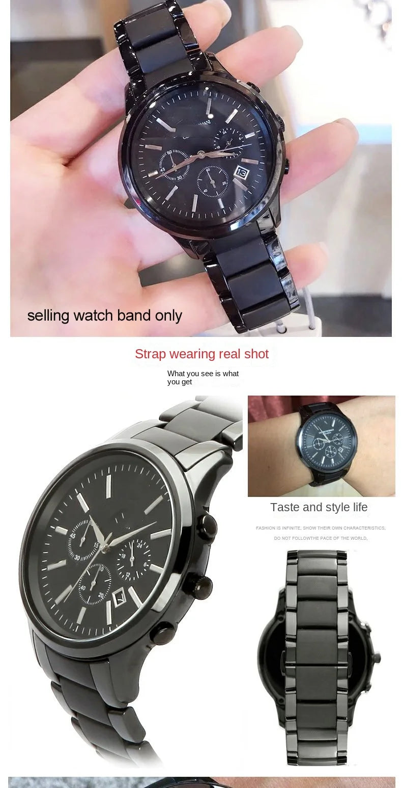 High quality Ceramic case watchband for Armani watch AR1451 AR1452 AR1400 AR1410 AR1421 AR1440 Men's black strap accessories