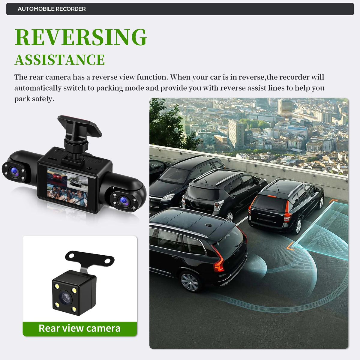 Podofo 2inch 1080P Car Dash Cam with Four High-Definition Cameras, Including 480P Left Interior, Right Interior, and Rear Cameras Loop Recording Add Hardwire Kit Car Accessories Black Box Driving Assistance Camera