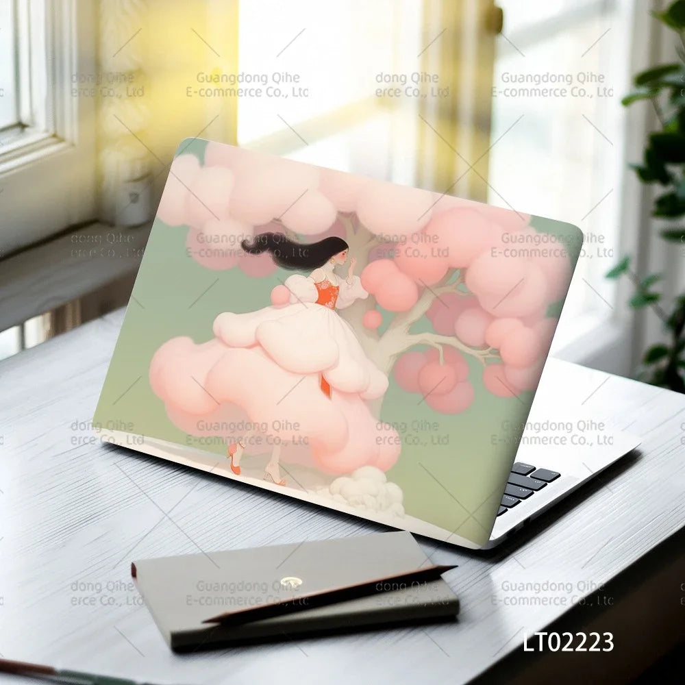 2PCS Scenery Oil Painting Laptop Stickers Set Flower Art Waterproof PVC Decals MacBook Traditional Ink Style Computer Skin