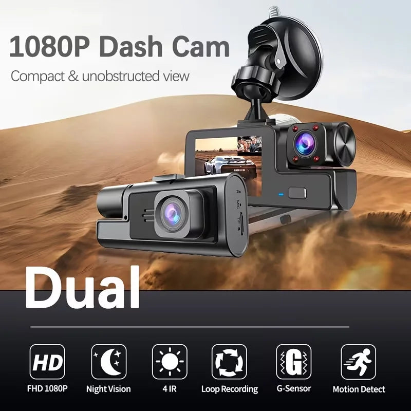 2 Camera Dash Cam W/ IR Night Vision Loop Recording & 2" IPS Screen 1080P , DVR recorder, video recorder, Vehicle DVR
