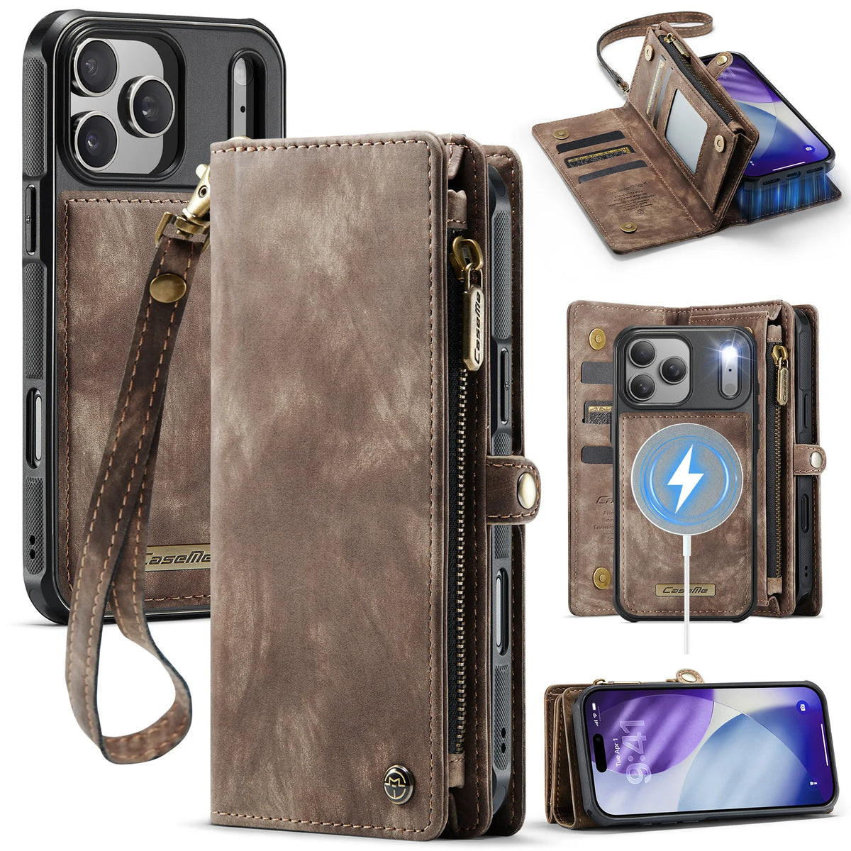 Business Zipper Multi Cards Solt Wallet Leather Case For iPhone 18 Pro Max 17 16 Plus 15 Plus 14 13 12 Full Protection Cover