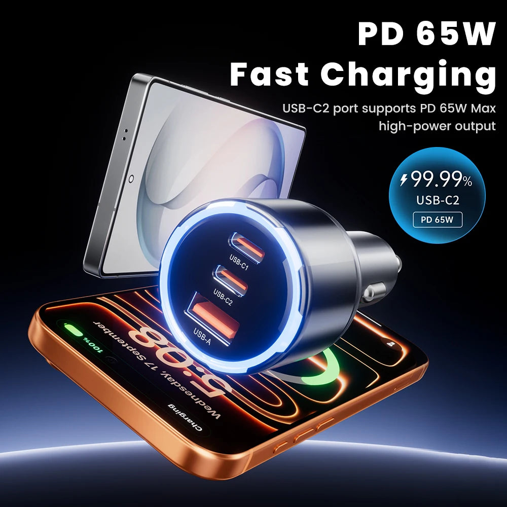 Toocki 150W USB C Car Charger PD3.0 PPS SFC3.0 for iPhone 17 Samsung S26 Ultra Xiaomi Huawei Fast USB Type C Car Phone Charger