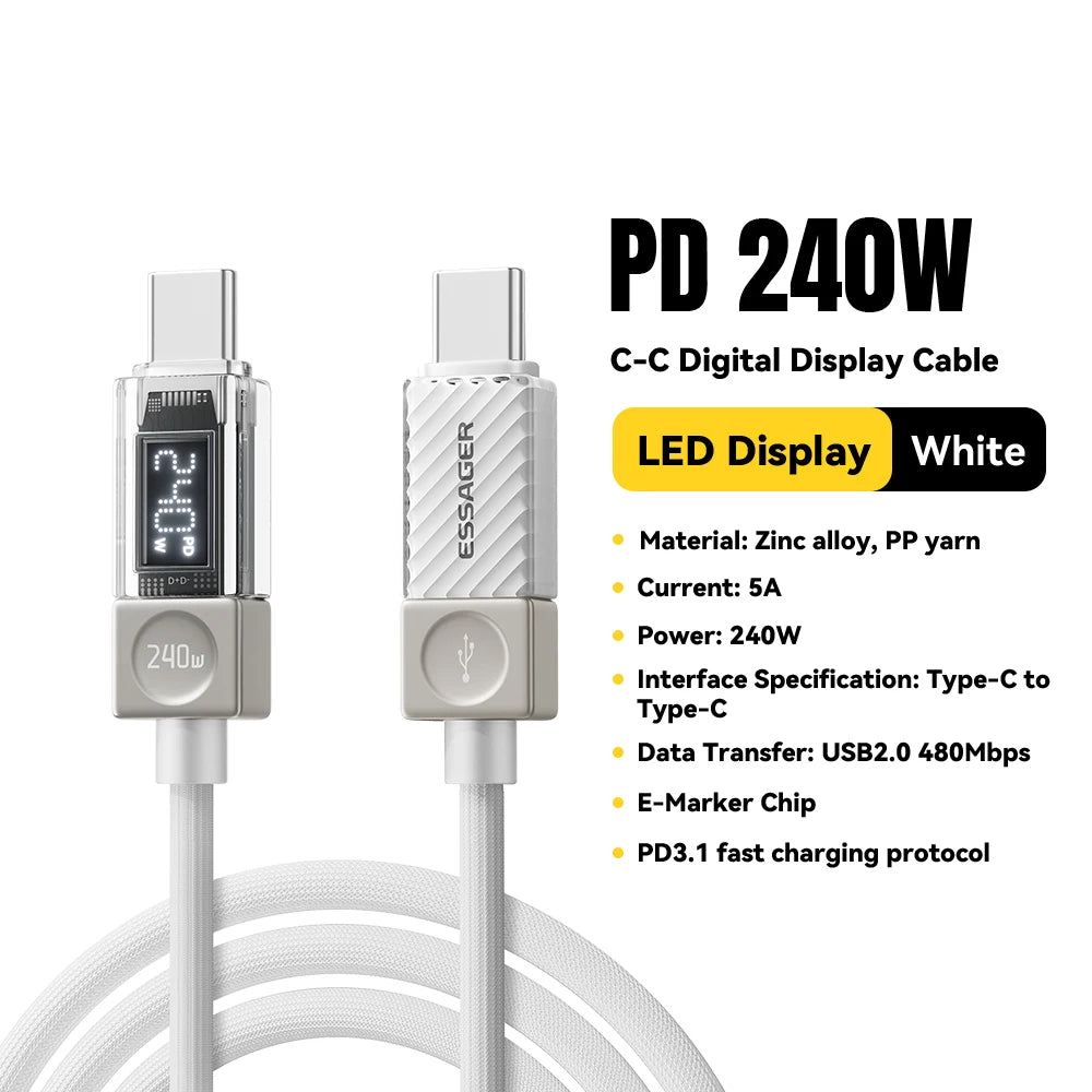 Essager 240W USB C Cable for iPhone 18 17 16 Plus Pro Max Macbook iPad Supercharge Fast Charger Type C Cable for Xiaomi Samsung