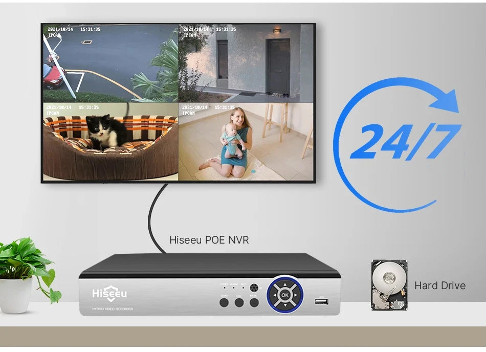 Hiseeu POE 5MP 8MP 4K IP Camera Color Night Vision Face Detection Waterproof H.265 Home Security Surveillance CCTV Cameras