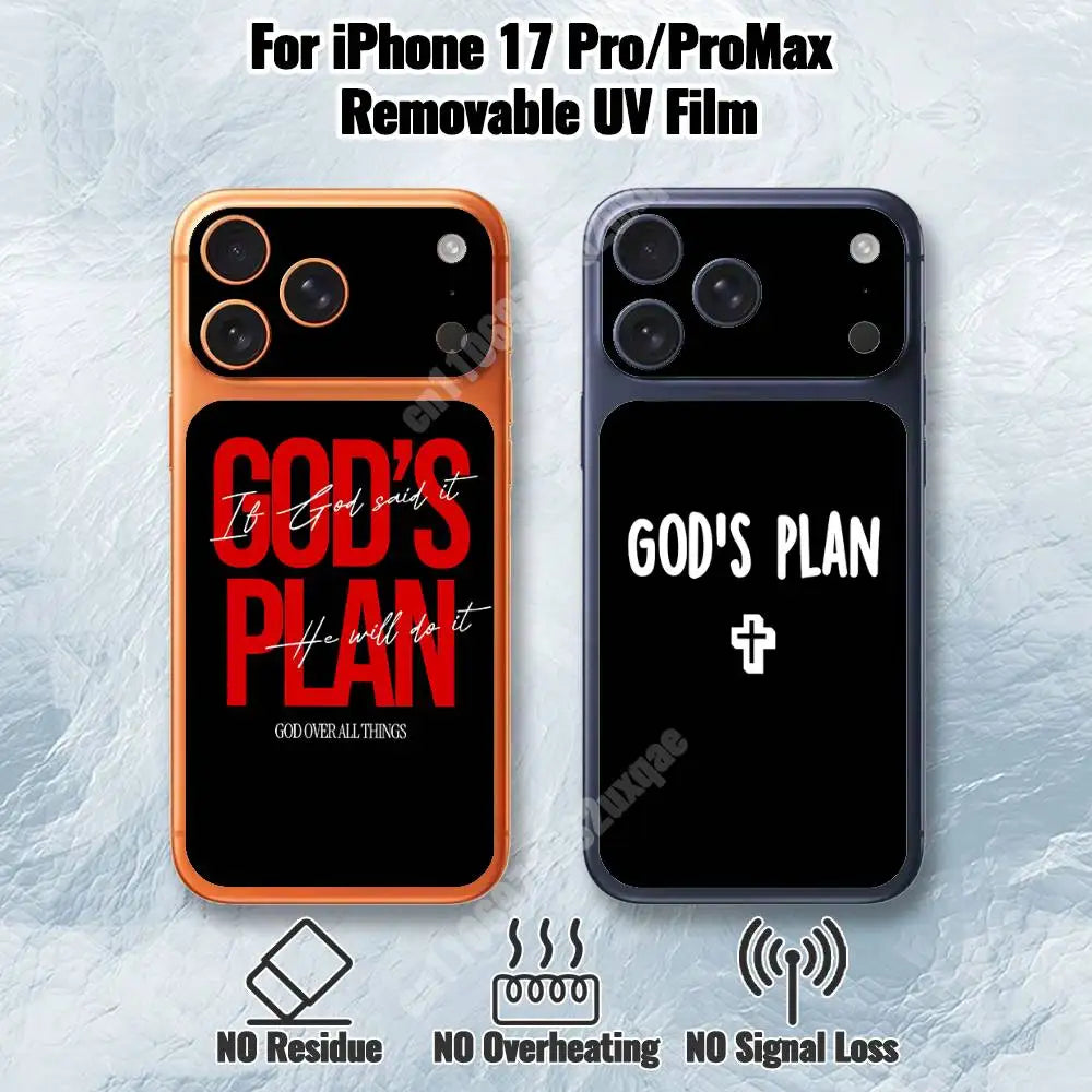 God's Plan Blessing Words Removable UV Film for iPhone 17 Pro 17 ProMax Protective Sticker