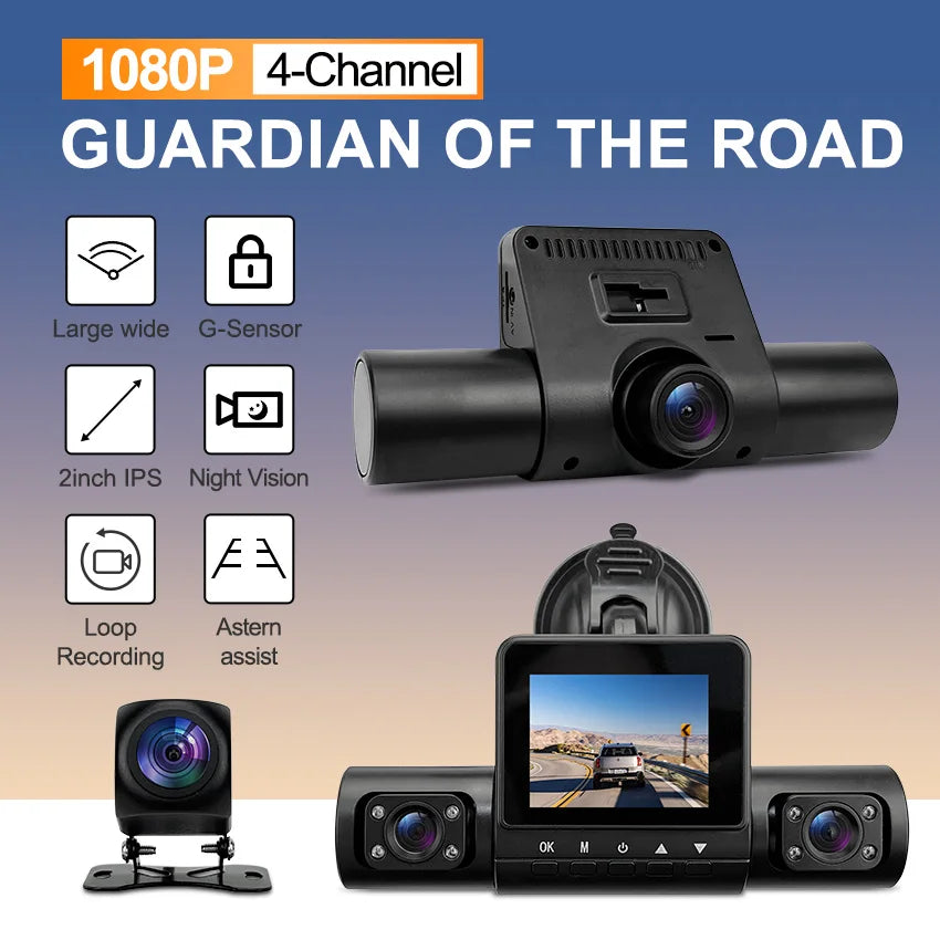 HD1080P 4channels Dashcam 2inch IPS Car Camera Night Vision Recording Auto DVR Loop Dash Recorder Vehicle Accessories