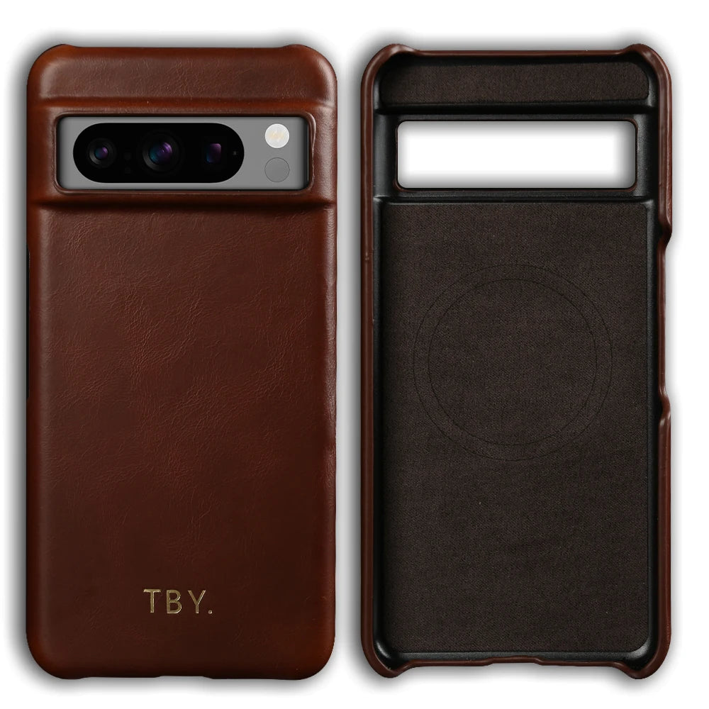 Engrave Initials Oil Wax Genuine Leather Case For Google Pixel 11 10 Pro XL 10A 9A 9 Pro XL 8 8A 7A 7 6A 5A 5 6 Phone Back Cover