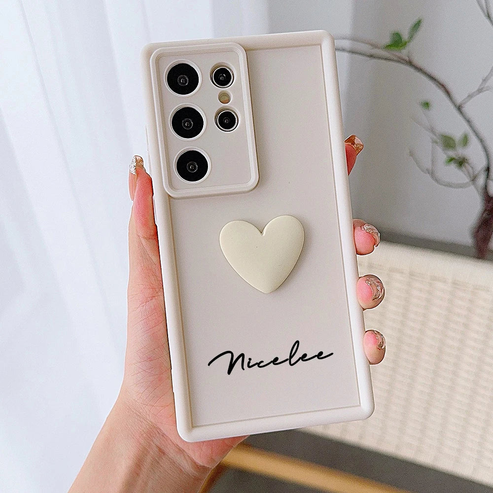 Customized Text 3D Love Heart Case For Samsung Galaxy S20 S21 S22 S23 S24 S25 S26 FE Plus Ultra 5G Luxury Soft Cover