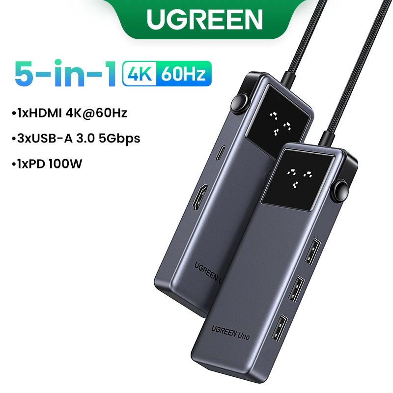 UGREEN Uno 7-in-1 USB HUB Type-C to 4K60Hz HDMI USB3.0 5Gbps RJ45 1000Mbps for MacBook Laptop Accessories Docking Station