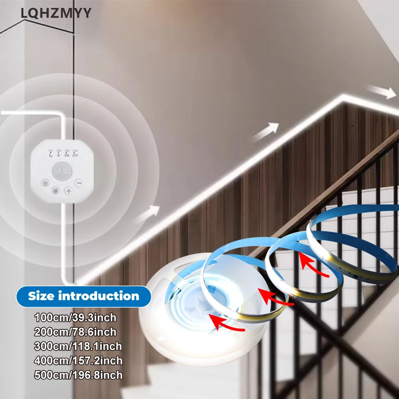 Human Motion Sensor Cob Light Strip, Flowing Motion Sensor Led Light Strip, Usb-Powered Flexible Light Strip, Wall-Mounted Design, Sensor-Activated Lighting, Lights up When People Approach, Turns Off When People Leave, Flowin