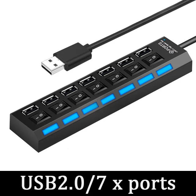 4/7 in 1 Multi USB Splitter Hub USB Hub 2.0 Use Power Adapter USB 2.0 Multiple Expander Switch Hub Docking Stations 30CM Cable