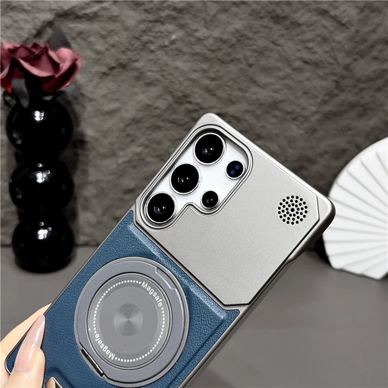 360 Rotating Bracket Hard PC Phone Case For Magsafe Samsung S26 S25 S24 S23 S22 Ultra Plus Magnetic Stand Holder Frameless Cover