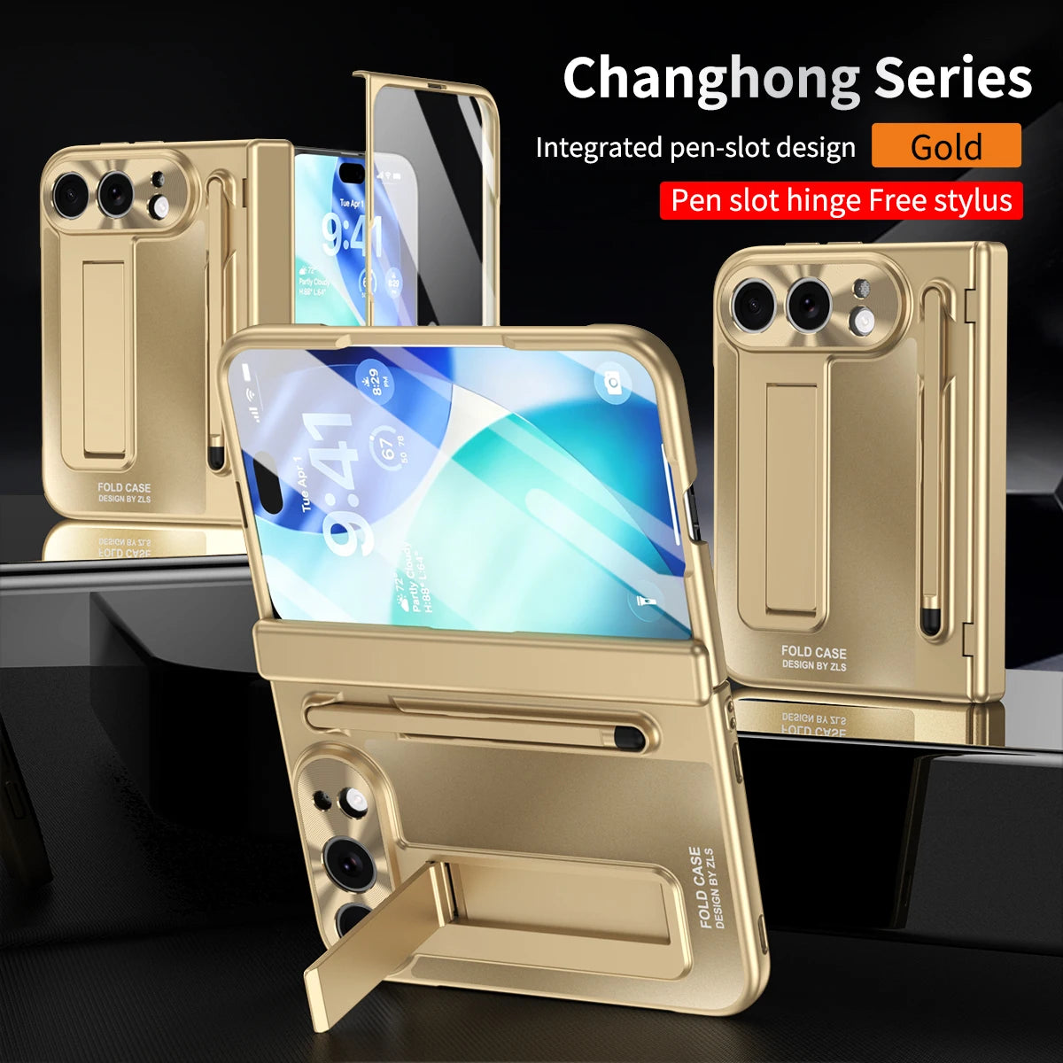 Suitable for iPhone Duo Folding Case Tempered Film Stylus Hinge Stand Protects Back Cover-Phone Case Funda