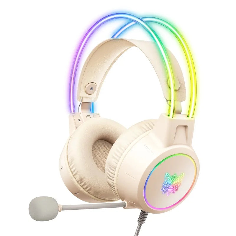 ONIKUMA X15 Pro Pink Cat Ear Gaming Headset Wired RGB Headphones 50MM Driver 3.5MM Stereo Sound Flexible Mic for PC PS4 PS5 Xbox