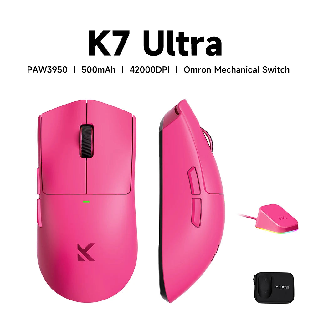MCHOSE K7 V2 Wireless Gaming Mouse PAW3955 TI Dual 8K Polling Rate 50000DPI Lightweight Magnetic Wireless Charging Dock Esports