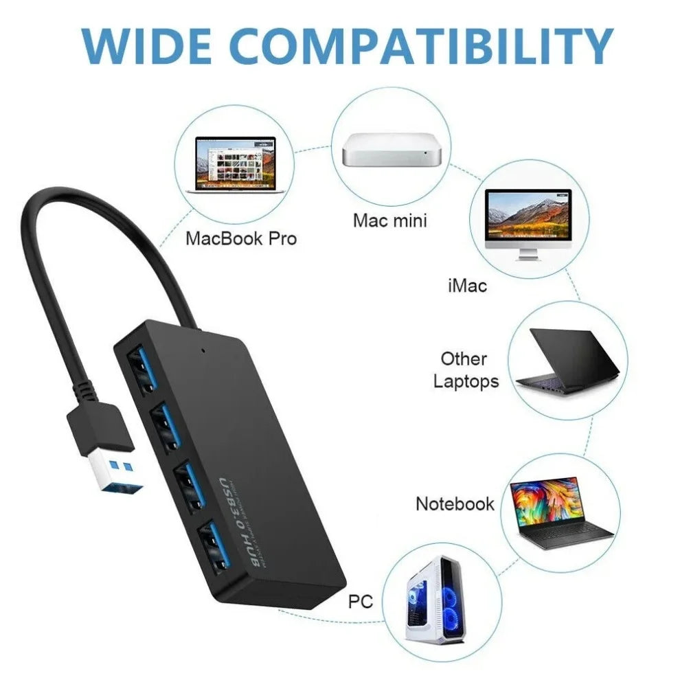 4 Port HUB USB 3.0/2.0 HUB Multi USB Splitter 4 Port Multi USB HUB Adapter Expander Splitter for Notebook Laptop PC Plug & Play