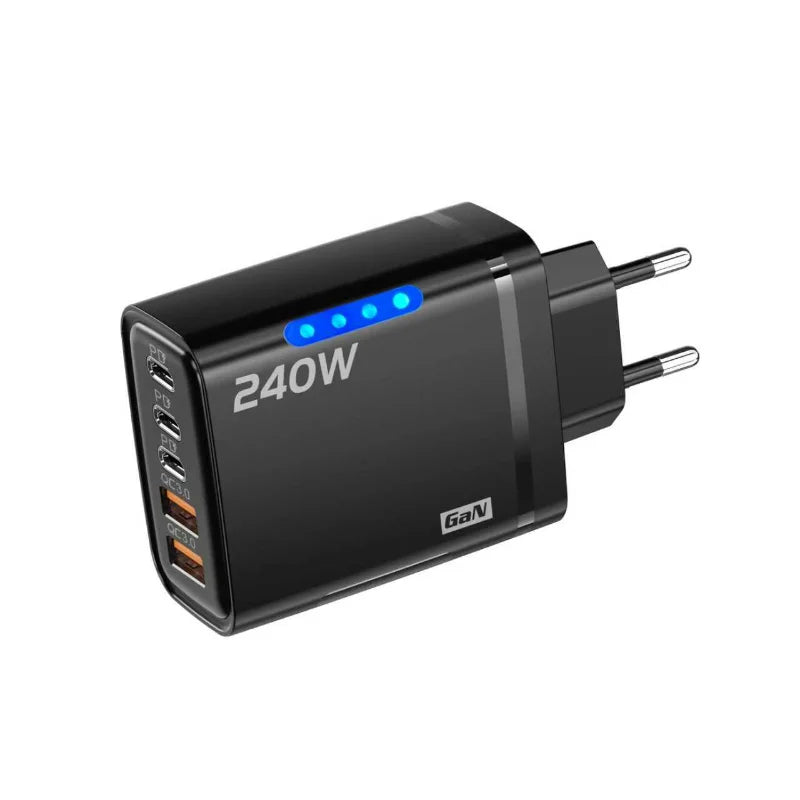 240W GaN Desktop Charger 5 in 1 USB Type-C Charger 120W Type To TypeC Cable Fast Charging Wall Charger For IPhone Xiaomi