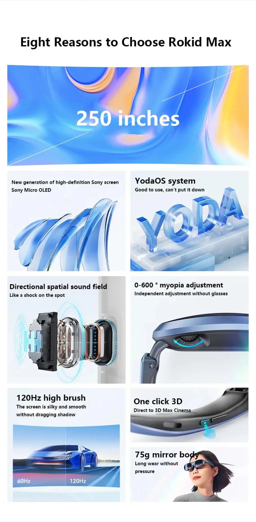 Rokid Max AR 3D Smart Glasses Station Overseas Global Version Micro OLED 215' Max Screen FoV Viewing For Video Games