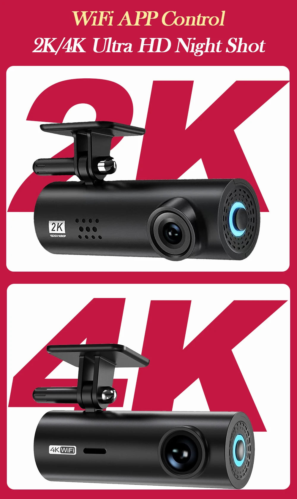 Dashcam for Car Black Box Driving Video Recorders 4K/2K WiFi Mini Front Camera Dash Cam 24H Parking Monitor Car Recording Camera