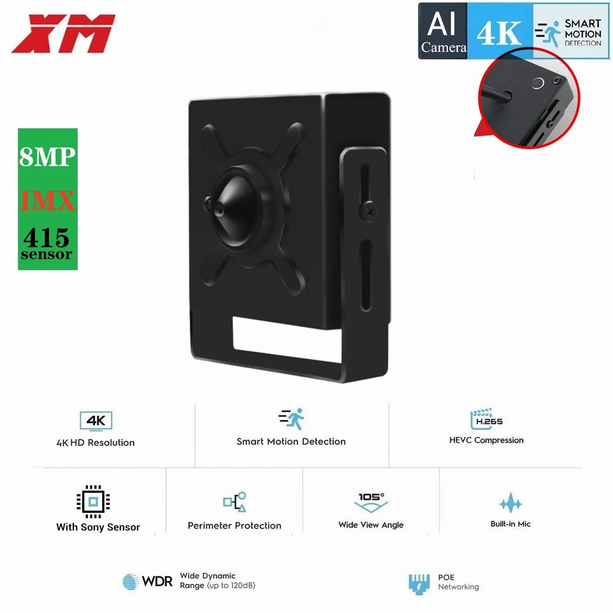 Mini POE IP Camera 8MP 6MP 3MP H.265 Audio CCTV for Indoor Home Security Surveillance Compatible with POE NVR System IMX415 IMX3