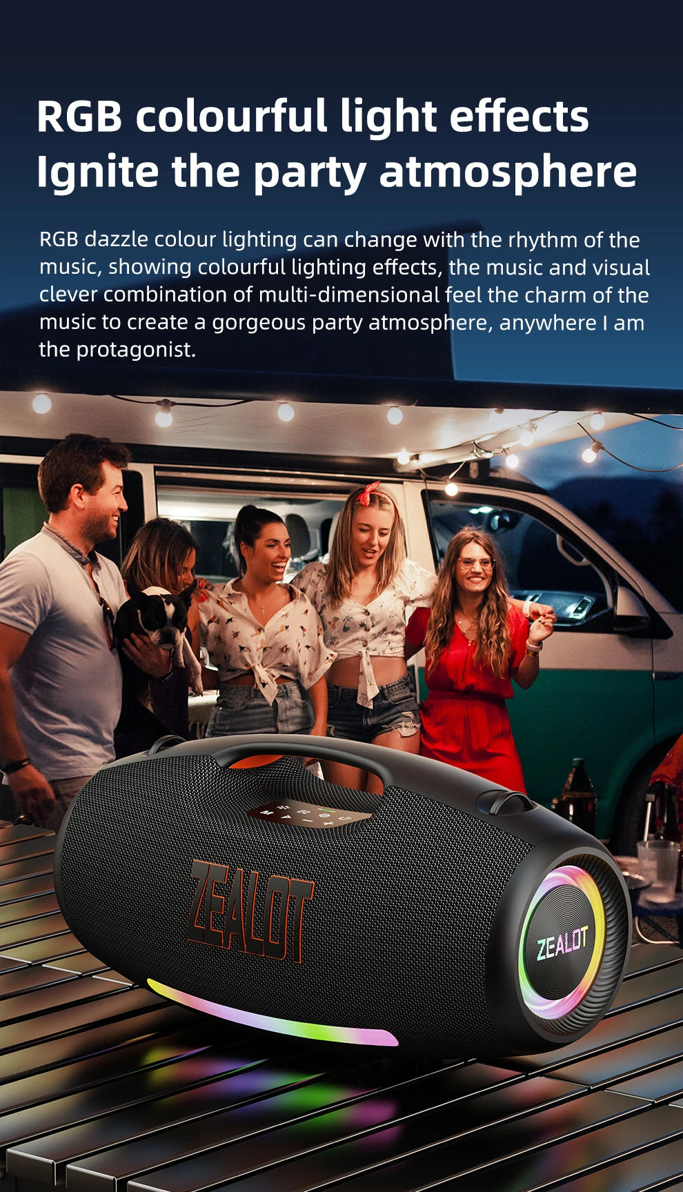 ZEALOT S89 Wireless Speaker 250W Portable Outdoor with RGB Color Lights Long 48000mAh Battery up to 8 Hours Playtime