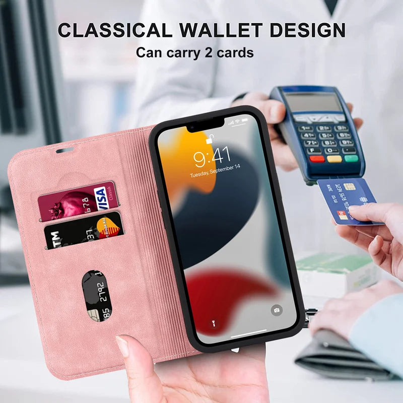 For Magsafe Wallet Leather Flip Case For iPhone 12 13 14 15 16 Pro Max mini Magnetic Wireless Charging Book Folio Cover