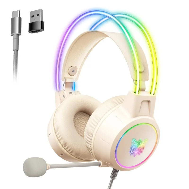 ONIKUMA X15 Pro Pink Cat Ear Gaming Headset Wired RGB Headphones 50MM Driver 3.5MM Stereo Sound Flexible Mic for PC PS4 PS5 Xbox